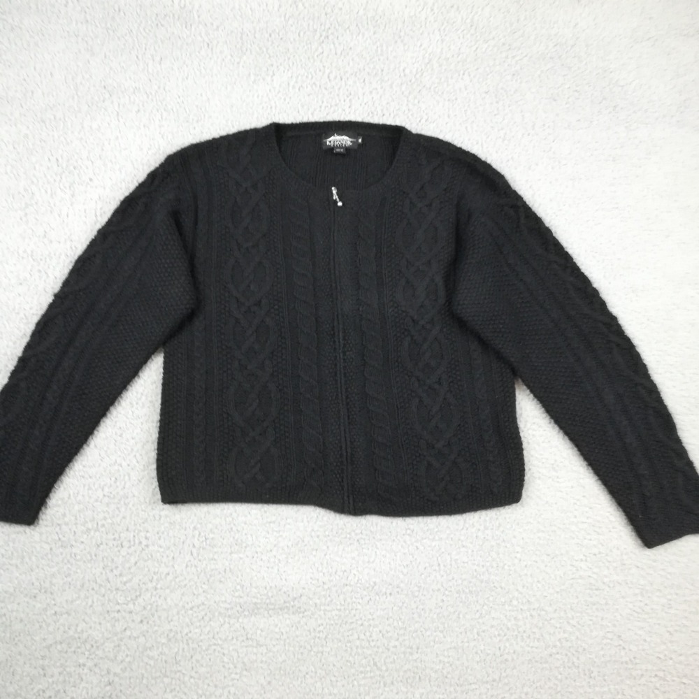 Icelandic‎ Womens Cardigan Sweater Silk Angora Hair Cable Knit Black Full Zip M